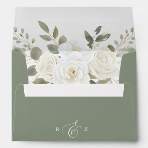 Ivory And Sage Elegant Green Floral Wedding Envelope