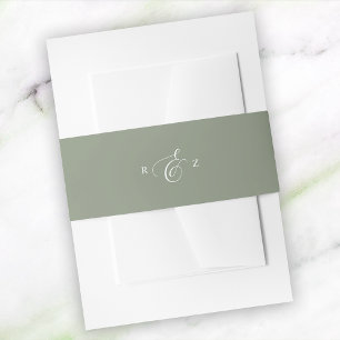 Ivory And Sage Elegant Simple Monogram Wedding Invitation Belly Band
