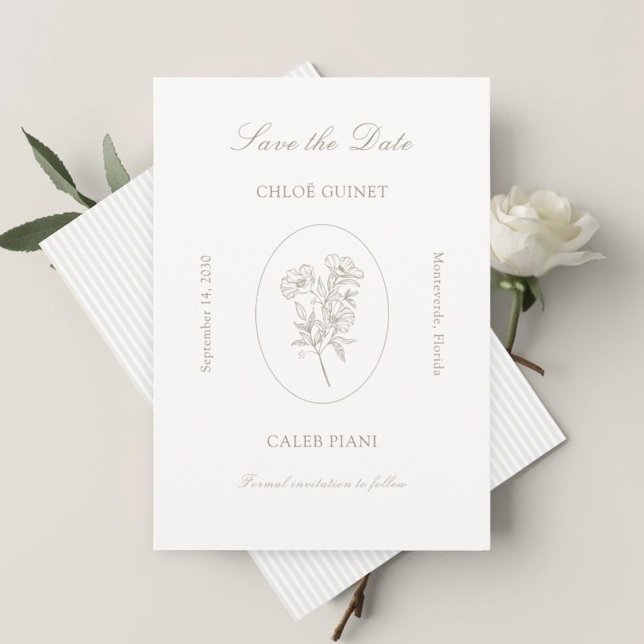 Ivory and Taupe | Botanical Stripe Flat Card (Creator Uploaded)