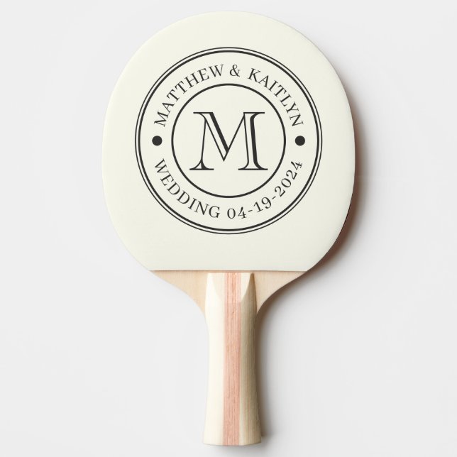 Ivory and Warm Black Wedding Monogram Ping Pong Paddle (Front)