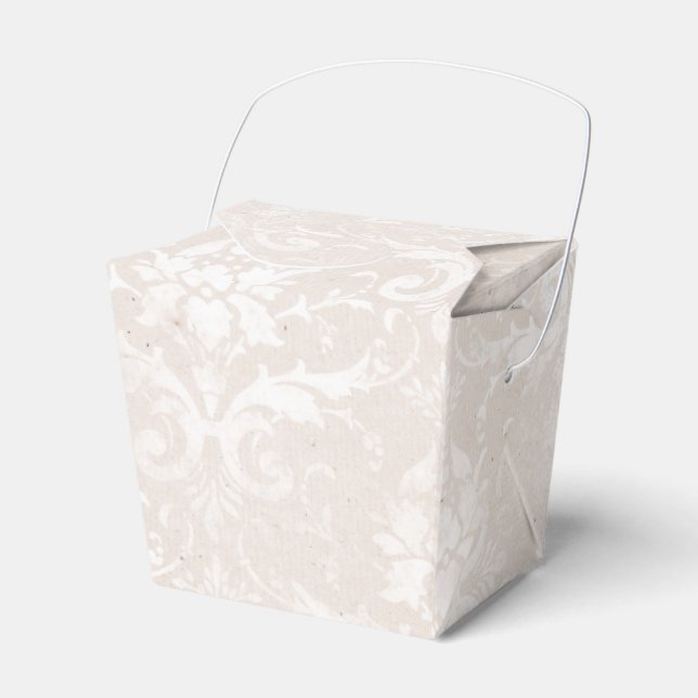 Ivory and White Grunge Distressed Damask Favour Box (Front Side)