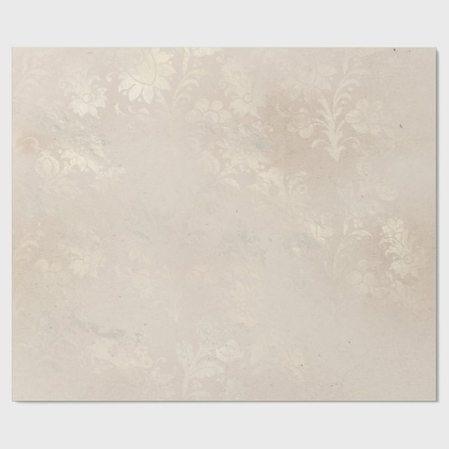 Ivory and White Grunge Distressed Damask Wrapping Paper (Flat)