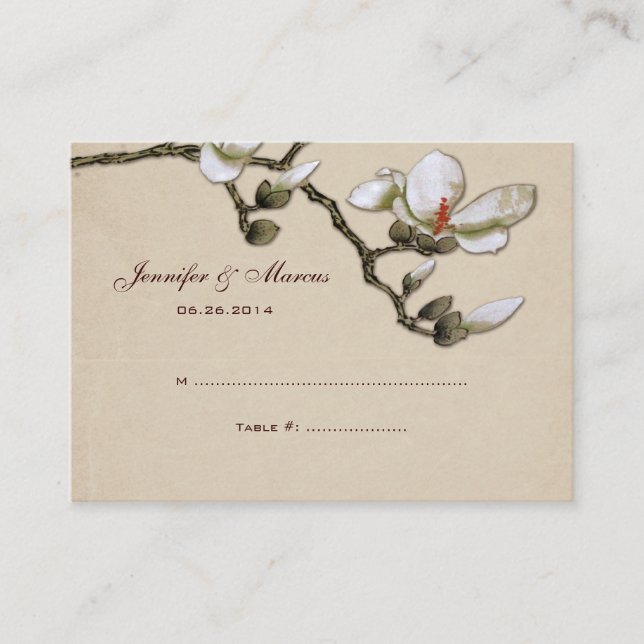 Ivory and White Magnolia Floral Seating Card (Front)