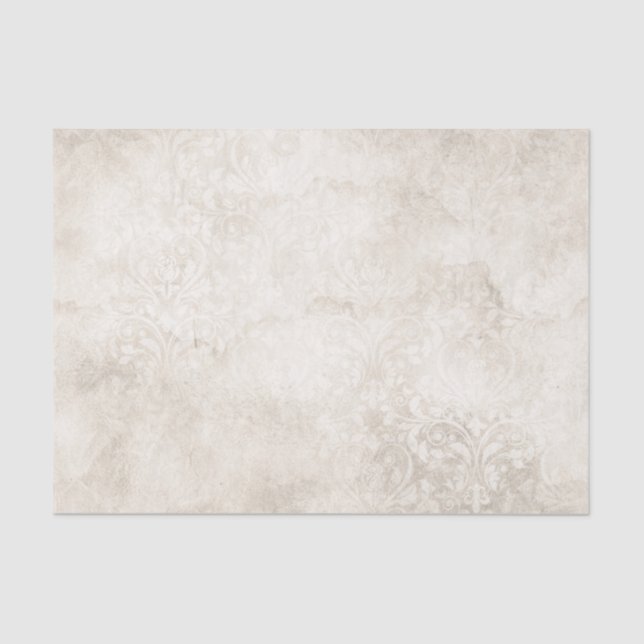 Ivory and White Vintage Damask Tissue Paper (Front)