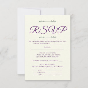 Ivory and Wreath / Wedding Ivory and Crown RSVP Card