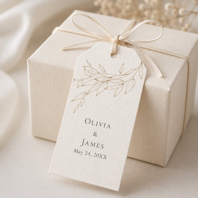 Ivory & Antique Gold Botanical Wedding Gift Tag (Ivory & Antique Gold Botanical Wedding Gift Tag on an elegant wedding gift box.)