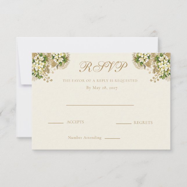 Ivory & Antique Gold Floral Wedding Response  (Front)