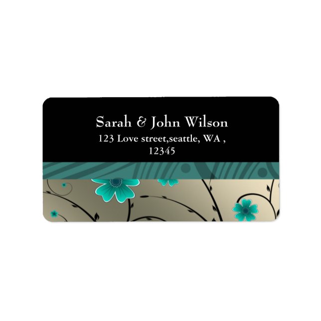 ivory aqua floral return address label (Front)