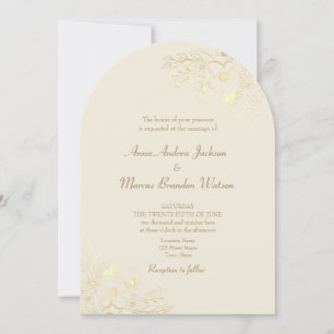 Ivory Arched Gold Floral QR Wedding Invitation