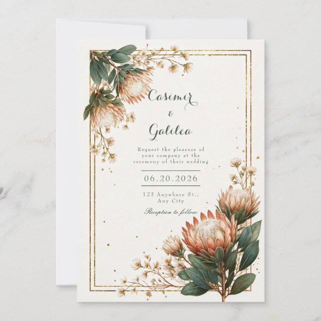 Ivory Astrantia Gold Foil Wedding Invitation (Front)