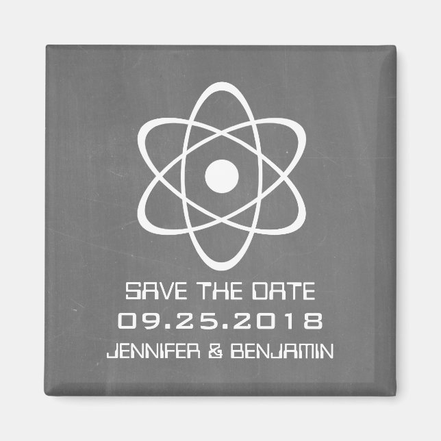 Ivory Atomic Chalkboard Save the Date Magnet (Front)