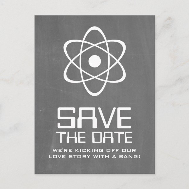 Ivory Atomic Chalkboard Save the Date Postcard (Front)
