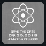 Ivory Atomic Chalkboard Save the Date Stickers<br><div class="desc">Cute and nerdy Atomic Chalkboard Save the Date Stickers featuring a simple atomic symbol in white on a chalkboard look background. These geeky and fun save the date stickers are perfect for announcing your science themed wedding! Easy to customise, simply add the details of your wedding in the spaces provided....</div>