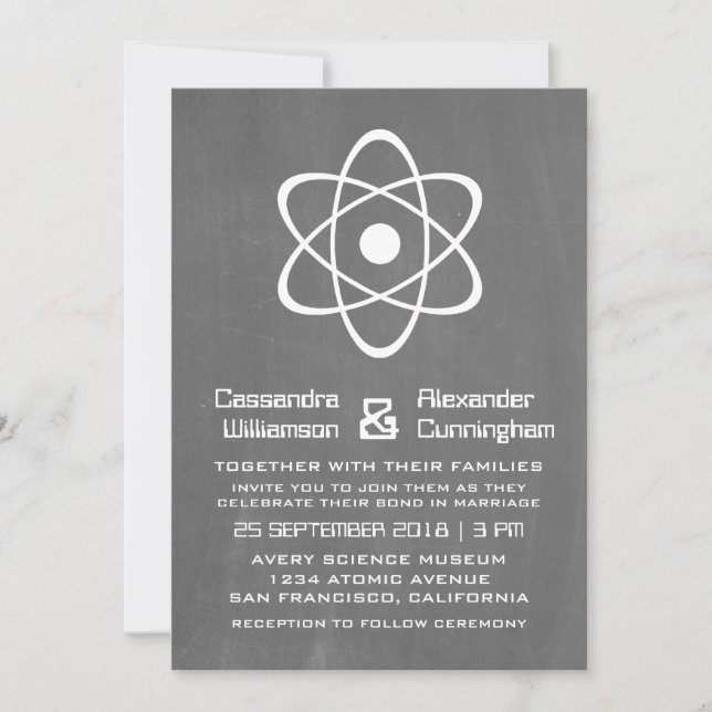 Ivory Atomic Chalkboard Wedding Invite (Front)