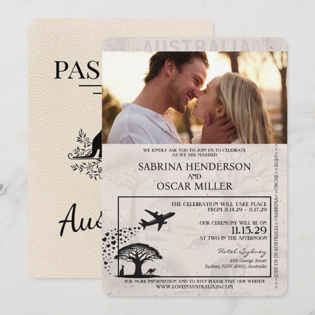Ivory Australia Passport Wedding Invitation (Front/Back)