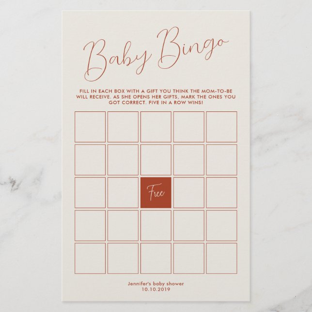 ivory Baby Shower Bingo Game (Front)