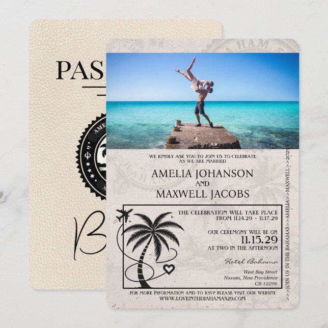 Ivory Bahamas Passport Wedding Invitation (Front/Back)