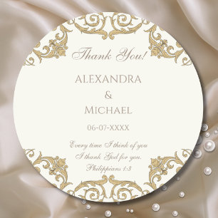 Ivory Baroque Christian Wedding Thank You Classic Round Sticker
