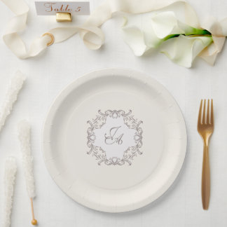 Ivory Baroque Monogram Wedding Paper Plate