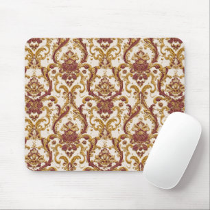 Ivory Baroque Ornament with Gold and Burgundy Mouse Mat