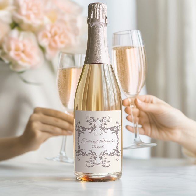 Ivory Baroque Wedding Champagne Bottle Label (Creator Uploaded)
