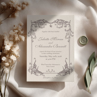 Ivory Baroque Wedding Invitation with Monogram