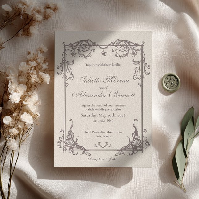 Ivory Baroque Wedding Invitation with Monogram (Creator Uploaded)