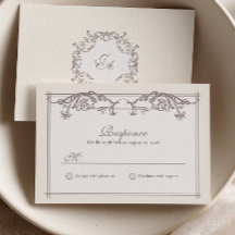 Ivory Baroque Wedding RSVP Card with Monogram