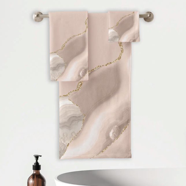 Ivory Beige Agate Geode Gold Glitter Bath Towel Set (Creator Uploaded)