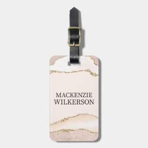 Ivory & Beige Agate with Gold Glitter Custom Name Luggage Tag
