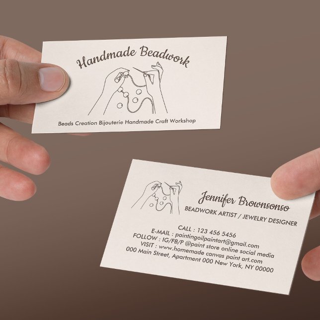 Ivory Beige Blush Beads Creation Bijouterie Business Card (Ivory Beige Blush Beads Creation Bijouterie Business Card)
