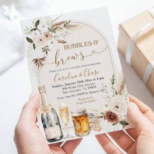 Ivory Beige Boho Bubbles Brews Couple Shower Invitation