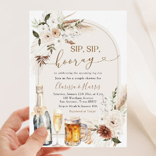 Ivory Beige Boho Sip Sip Hooray Couple Shower Invitation
