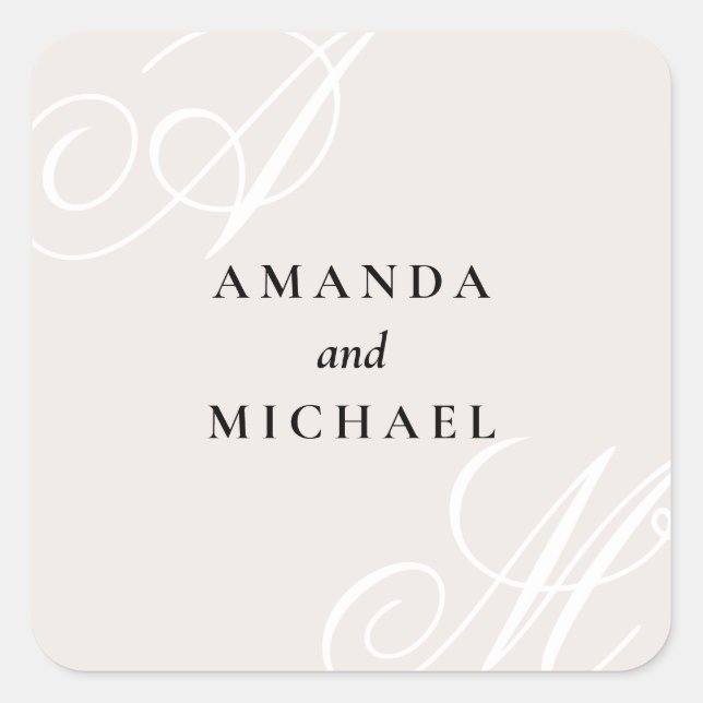 Ivory Beige Elegant Monogram Wedding Square Square Sticker (Front)