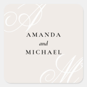 Ivory Beige Elegant Monogram Wedding Square Square Sticker