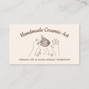 Ivory Beige Handmade Hobby Ceramic Fish Mosaic Business Card
