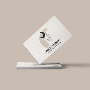 Ivory Beige Hands Moon Energy Healing Business Card