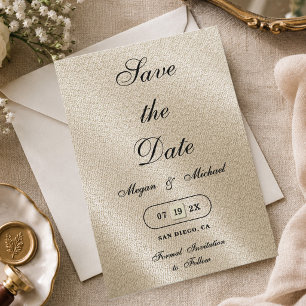 Ivory Beige Linen Texture Style Simple Wedding Save The Date