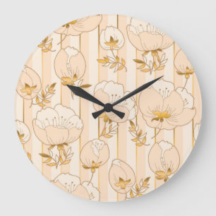 Ivory Beige: Luxury Floral Pattern. Large Clock
