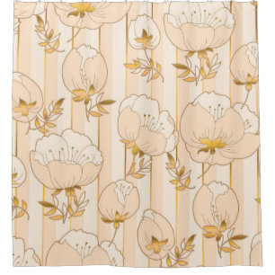Ivory Beige: Luxury Floral Pattern. Shower Curtain