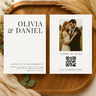 Ivory Beige Minimalist Photo QR Code Wedding Invitation