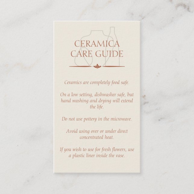 Ivory Beige Pottery Clay Ceramic Care Instructions Business Card (Front)