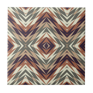 Ivory Beige Rust Brown Olive Green Ethnic Art Tile