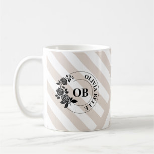 Ivory Beige Stripes Monogram Coffee Mug