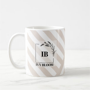 Ivory Beige Stripes Monogram Coffee Mug