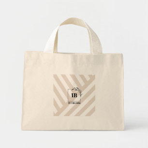 Ivory Beige Stripes Monogram Mini Tote