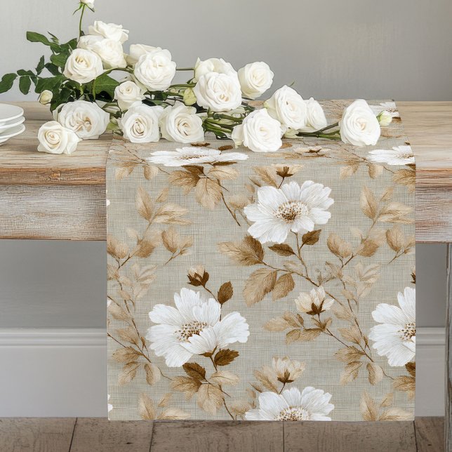 Ivory Beige White Flowers Earthy Table Runner (Ivory Beige White Flowers Earthy Table Runner)