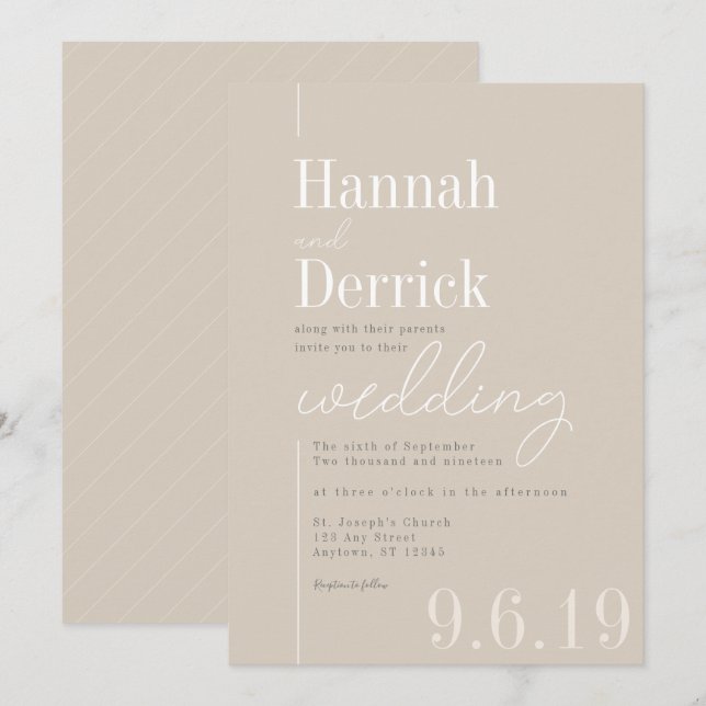 Ivory Biege Simple Modern Typography Wedding Invitation (Front/Back)