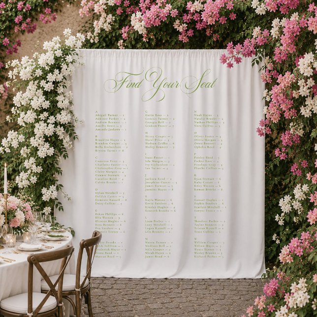 Ivory Black Alphabetical Wedding Seating Chart Tapestry (Creator Uploaded)