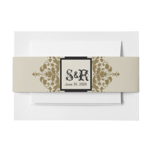 Ivory Black and Gold Damask Wedding Belly Band Invitation Belly Band